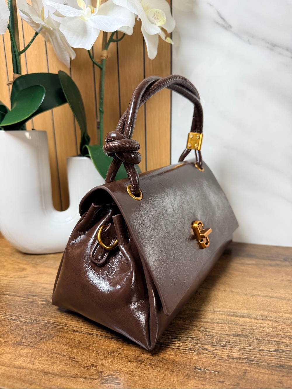 Brown Leather Top-Handle Crossbody Bag - Unbranded - Picture 4 of 8